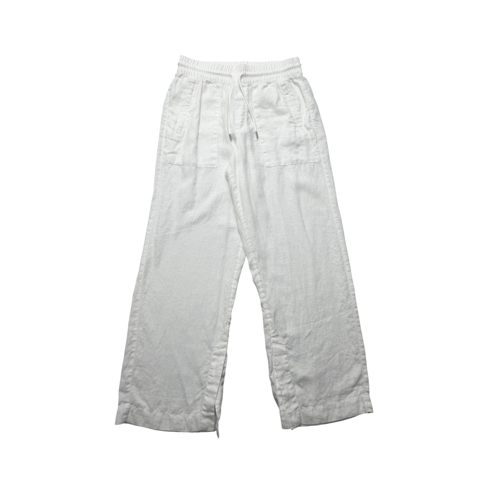 Athleta Linen Wide Leg Crop Pants Womens S Petite White Drawstring Travel Beach